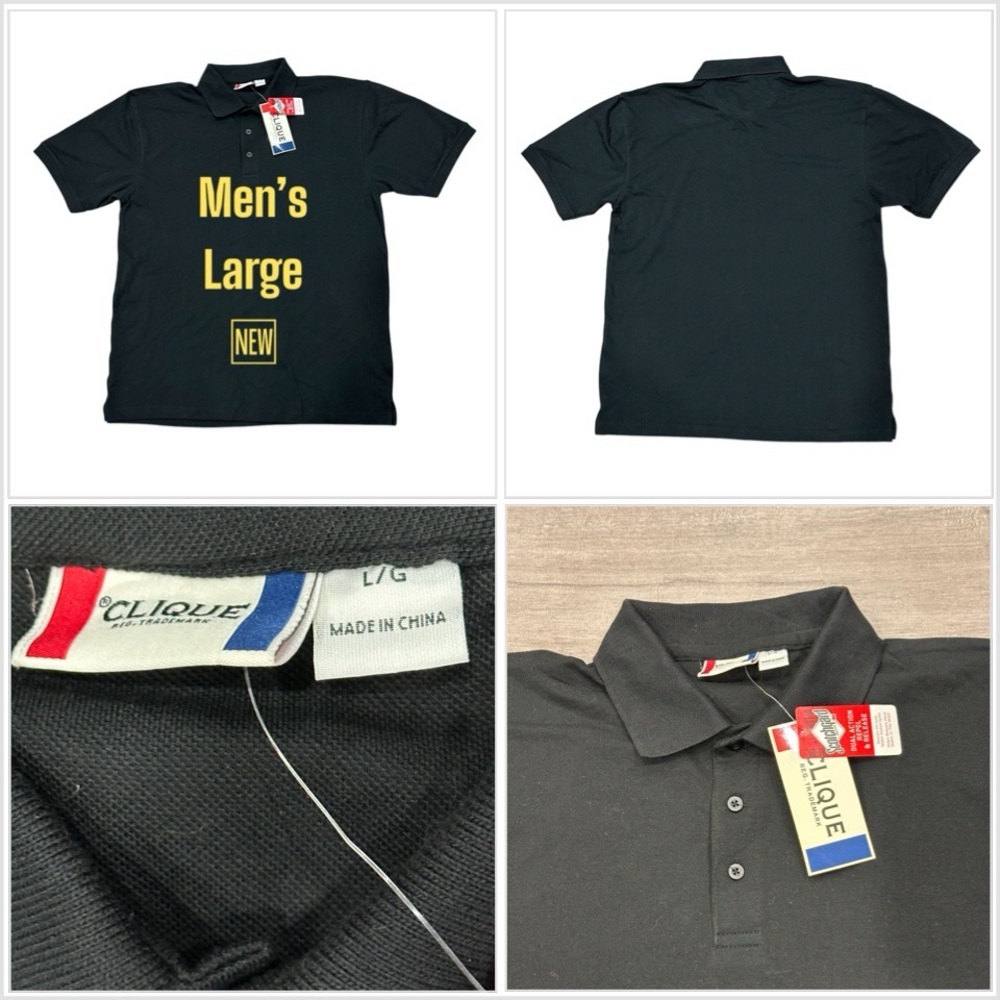 Mens Clique Scotchgard Repel & release Polo Golf Shirt Large Black Short Sleeve
